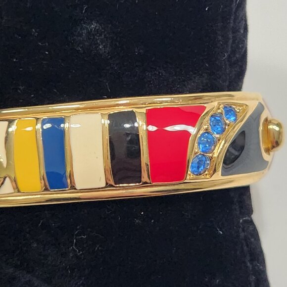 NWT 80s Swarovski Multicolored Enamel and Crystal Hinged Bangle Bracelet - Picture 6 of 9
